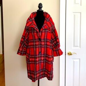 Damee Women's Size L Red Plaid Designer Dress Blazer NWOT